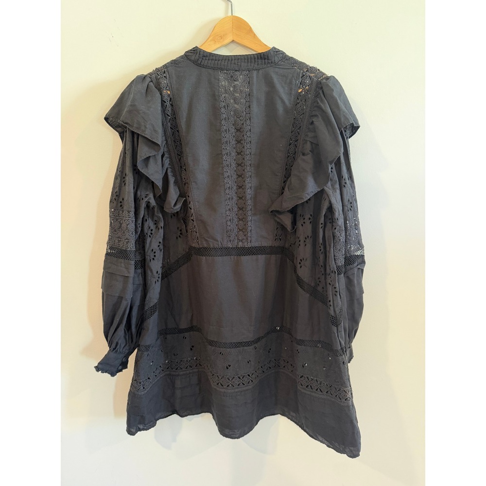 All Saints Prim Broderie Dress Black Eyelet Lace Ruffle Mini US 6 - Picture 8 of 12